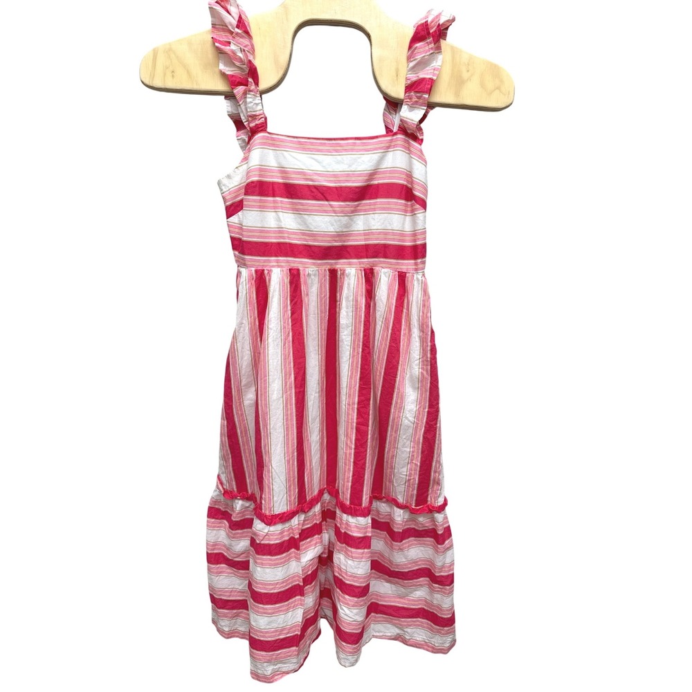 J.Crew Pink Striped‎ Ruffle Strap Midi Dress Womens Size 10 BS599